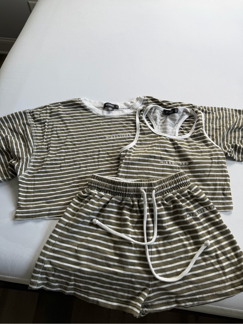 Missguided Olive & White Striped 3-Piece Loungewear Set